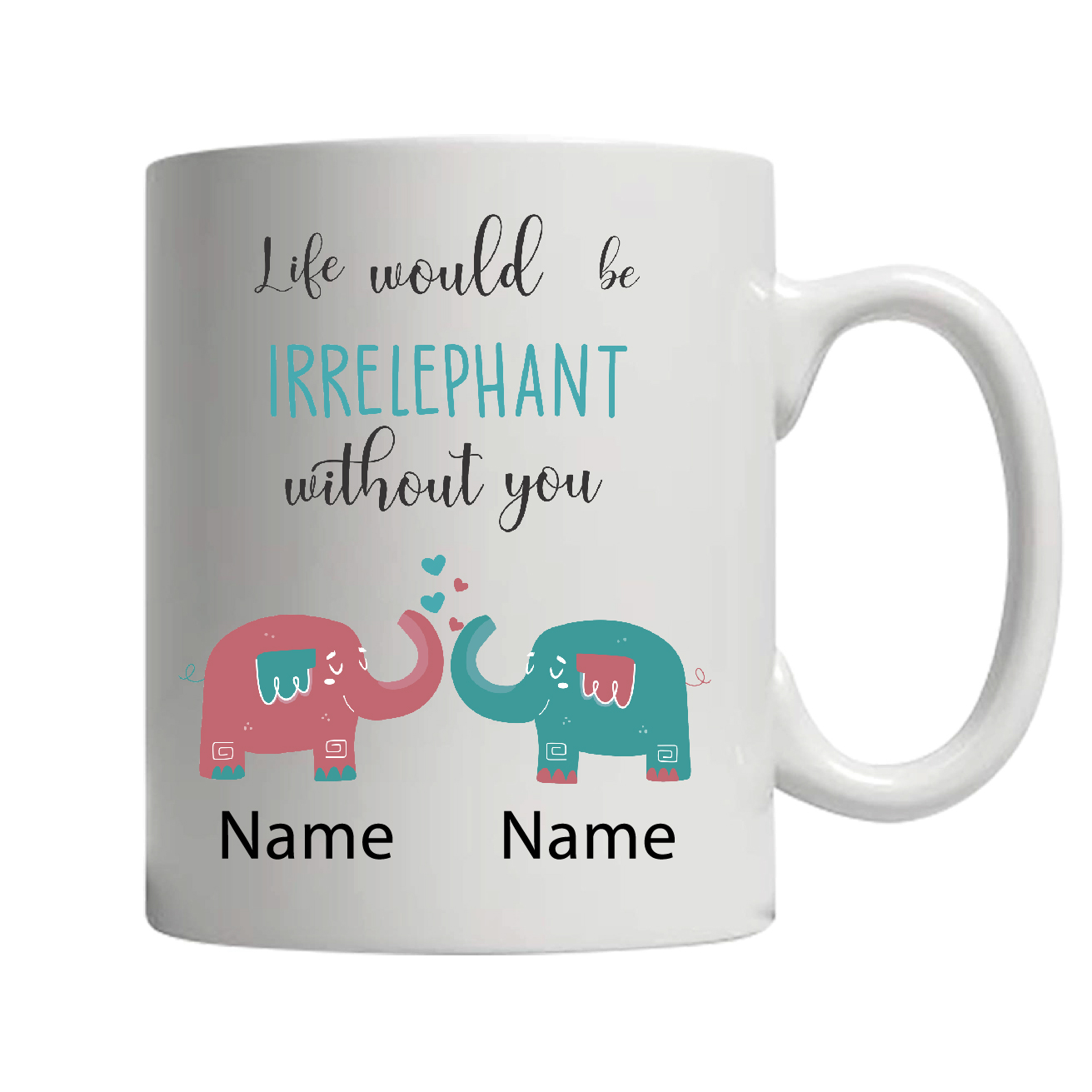 Personalised Live Without You Cute Elephant White Ceramic Couple Coffee/Tea Mug